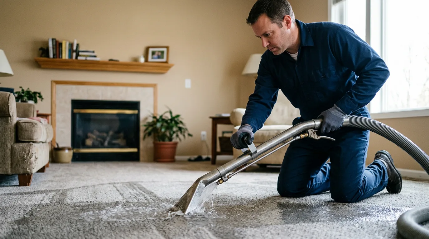 Water damage restoration technician working near South Tamworth, NH